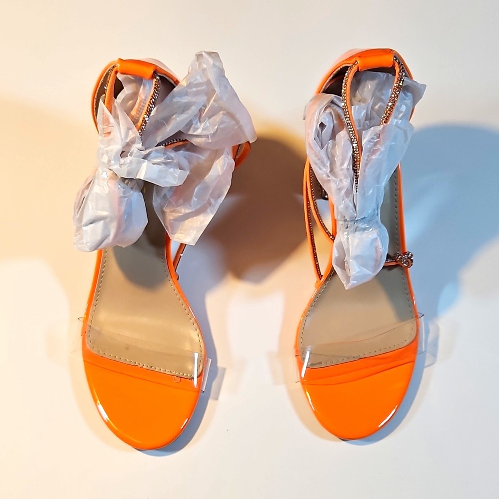 Kayleen by Los Angeles Orange Rhinestone Ankle Strap Block Heel Sandals 5.5